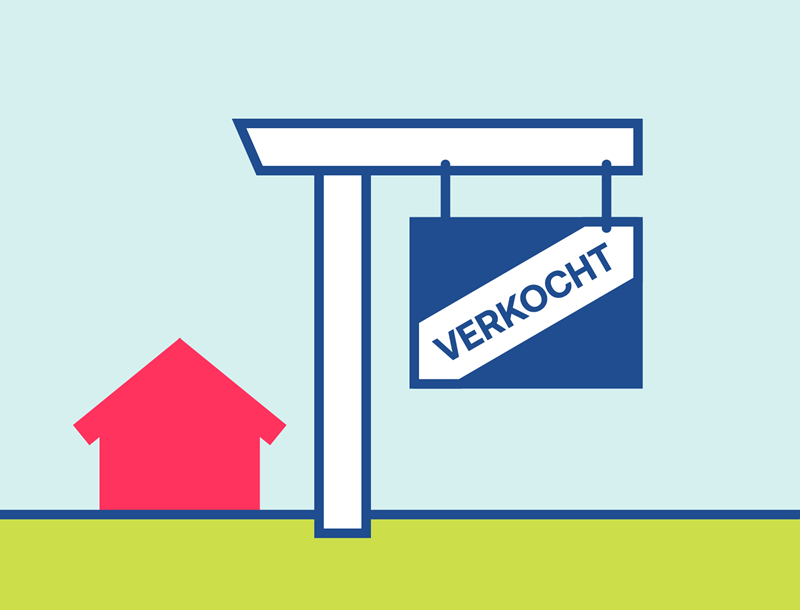 Huis met een verkochtbord ervoor